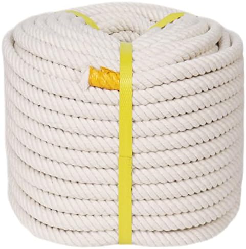 Natural Cotton Rope (1/2 in x 100 ft) Thick White Rope for Crafts, Plant Hangers, Hammock, Home Decorating