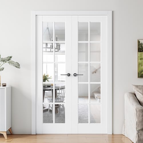 48 x 80 in Clear Glass 10-Lite Solid Wood Double Slab Doors Without Frame and Hardware Kit