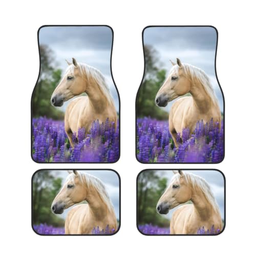 Alfombrillas antideslizantes de coche con neopreno de caballo palomino lavanda lavables juego de 4