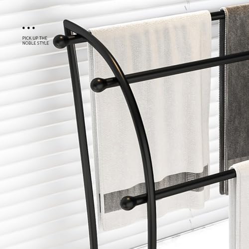 Toallero para el suelo negro y perchero de pie de baño sin perforaciones 4