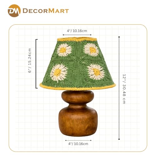 Image of The Decor Mart Crochet Shade Table Lamp with Wooden Base|Sleek Decor Decorative Beside Light for Desk,Bedroom, Living Room, Home Office and Hotel(20x20x30 cm) (Pastel Green)