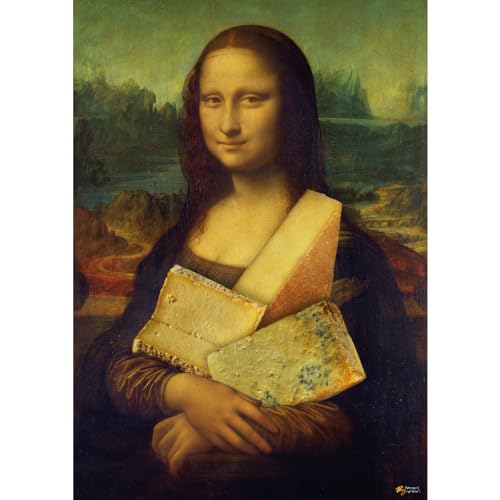 Póster Mona Lisa SHE IS MONA (Cheese Mona) La Joconde con queso 40x60 (42 cm x 59,4 cm) Póster A2 Decoración de pared de arte Diseño francés