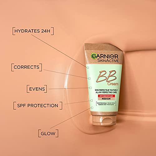Garnier SkinActive Anti-Age BB Cream, Shade Medium, Tinted Moisturiser SPF 25, Softens Fine Lines & Firms Skin, With Hyaluronic Acid, Aloe & Mineral Pigments, 50 m - Image 3