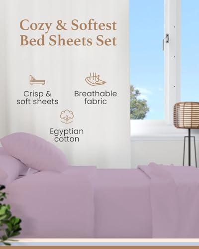 Image of Good Sleep Bedding Full Size Bed Sheets, 4 Piece, 100% Egyptian Cotton Full Size Sheet & Pillowcase Sets, Sateen Weave, Ultra-Soft Hotel Sheets, 16 inch Deep Pocket Bedsheets - Lavender