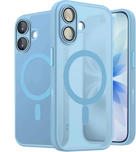 Image of Elzzi Magnetic Magsafe for iPhone 17 Case Compatible with MagSafe Lens Camera Protection Slim Translucent Matte Shockproof with Anti-Fingerprint Phone Case, Off Blue