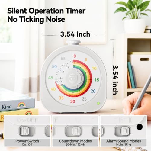 Image of Visual Timer for Kids 60Min /12H Dual Countdown Timers with Magnetic Sticker | Rechargeable Timer with Pomodoro Mode, ADHD Time Management Tool for Classroom Kitchen Office, Silent Operation
