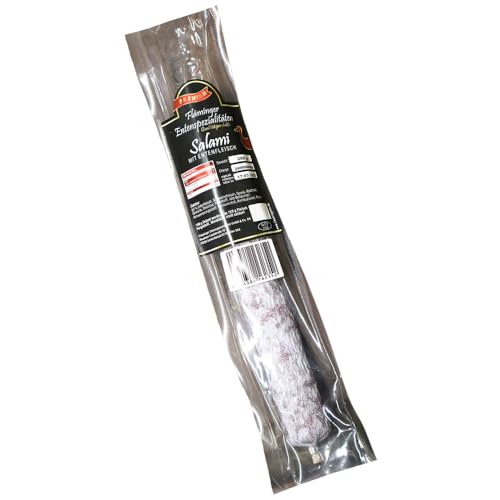 Fläminger Entenspezialitäten | Enten Salami | aus 60% feinstem Entenfleisch | herzhaft gewürzt luftgetrocknet und schonend geräuchert | 200g
