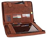 Supreme Business Portfolio by Rustic Town | Professional Organizer Gift for Men & Women | Durable Leather Padfolio | Easy to Carry with A Zippered Closure | Many Slots, Compartments & Holders (Brown)
