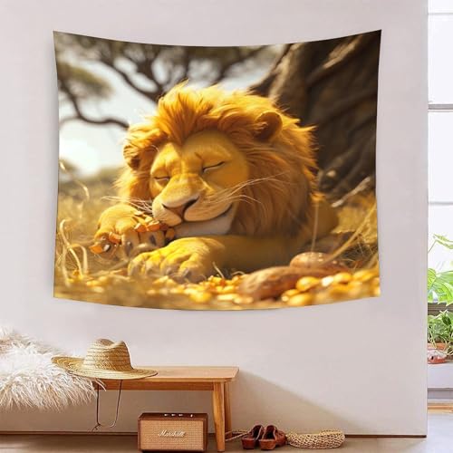 Couverture murale lion 3D tapisserie grand format 180x230 decoration chambre salon