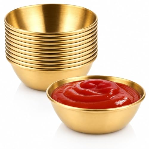 YAYODS Lot de 10 Coupelles à Sauce Or 120 ml, Petits Bols en Acier Inoxydable, Ramequins à Sauce Empilables pour Apéritif, Sushi, Barbecue et Repas à la...