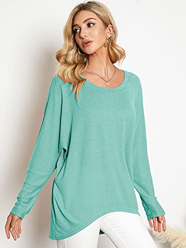 Image of ZANZEA Women's Off The Shoulder Batwing Tops Casual Loose Oversized Tshirts Long Sleeve Fall Pullover Sweater Tops