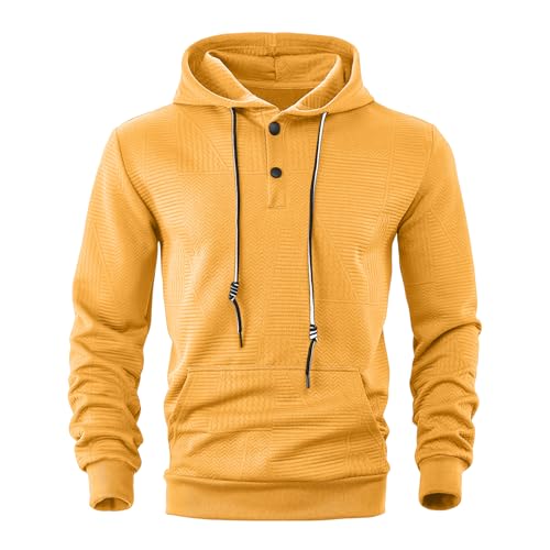Men's Casual Textured Sweatshirts Lightweight Oversized Long Sleeve Button Drawstring Hooded Pullover2