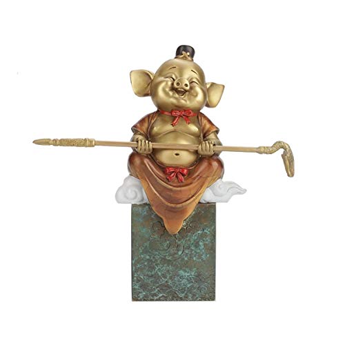 TXBH Ceramic Ornaments, Pure Copper Zodiac Pig Eight Rings, Gold Pig Ornaments, Home, Living Room, Porch, Wine Cabinet, Office Decoration Crafts, Fuxing Gaozhao 20090200mm (Color : Brass)