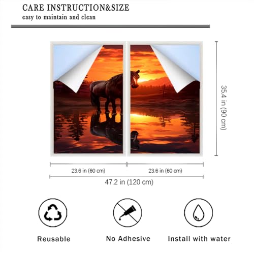 Vinilo Decorativo de Privacidad con Caballos y Atardecer 23.6x35.4 cm x2 miniatura 2