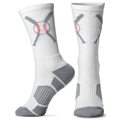 ChalkTalkSPORTS Baseball Woven Mid-Calf Socks | Crossed Bats | Youth and Adult Sizes, White, Large