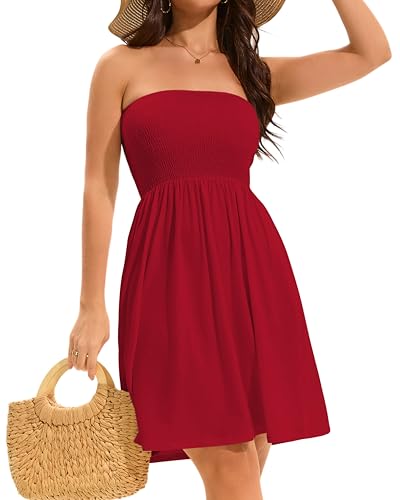 Image of elescat Summer Dresses for Women 2026 Strapless Casual Beach Cover Ups Tube Top Sundress