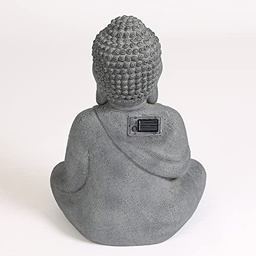 Luxenhöme WHST253 Luxenhome 20 Inch Fiber Stone Meditating Buddha Garden Statue, Buddha Garden Art With Solar Light, Buddha Outdoor Sculpture thumb #5