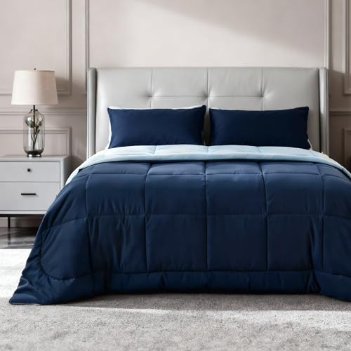 Bedsure California King Comforter Duvet Insert, All Season Bed Comforter, Quilted Down Alternative Duvet, Box Stitched Comforters with Corner Tabs, Washable, 102 x 96 Inches (Navy Blue/Blue) by Bedsure - Used condition - US$30.15