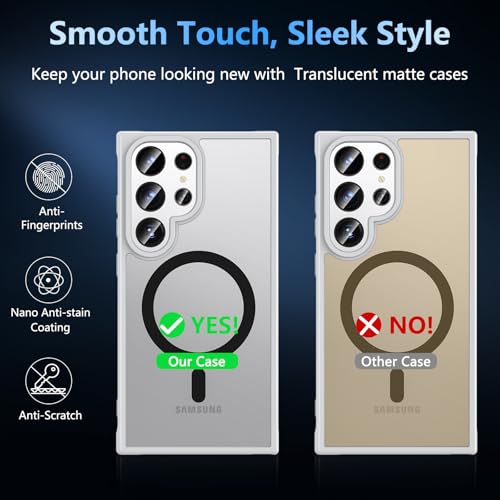 Image of OWKEY for Samsung Galaxy S24 Ultra Case 6.8'', Magnetic Samsung S24 Ultra Case Compatible with Magsafe, [Shockproof Military] Translucent Back Slim Bumper Cover Phone Case Samsung S24 Ultra, Gray