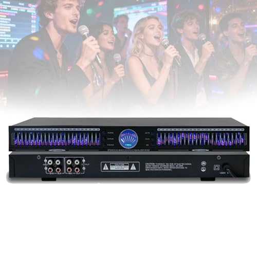 Ecualizador gráfico estéreo digital de 22 bandas, analizador de espectro LED, 1U doble canal con 10 efectos preestablecidos y reducción automática de ruido para estudio de grabación