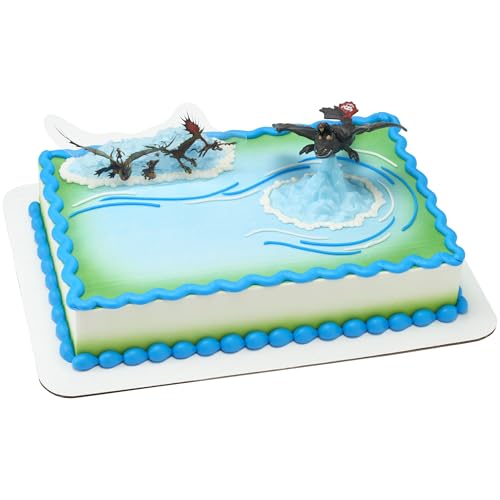 DecoSet How To Train Your Dragon Cake Topper Cake Decoration With Toothless & Hiccup Figurine and Background Cake Pic For Birthday Cakes & Celebration Bakes