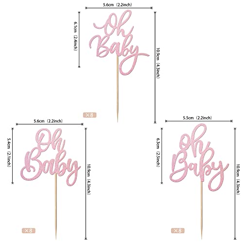 Rsstarxi XM267-PINK 24 Pack Oh Baby Cupcake Toppers Pink Glitter Baby Shower Gender Reveal Cupcake Picks For Boy Or Girl Theme Baby Shower Kids Birthday Party Cake Decorations thumb #1