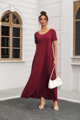 Image of Nimsruc Women Summer Long Dress Casual Sexy Short Sleeve Loose Maxi Dresses for Women 2025