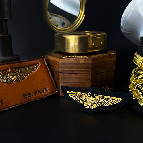 Navy NFO Wings of Gold, 100% Handmade Metal Thread Bullion Wire, Naval Flight Officer/Marine Aviation Insignia; for Blazer, Military Shadow Box, Patches, USN USMC Uniform Emblem, Farewell Plaque
