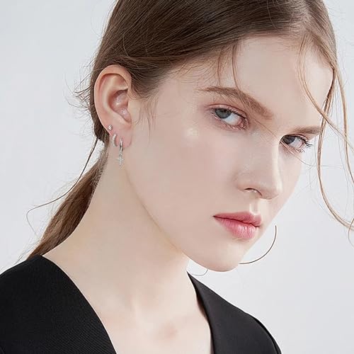 Gold Earring Set for Women Sterling Silver Earring Stacks Trendy CZ Huggie Cross Hoop Star Moon Earrings Stack2