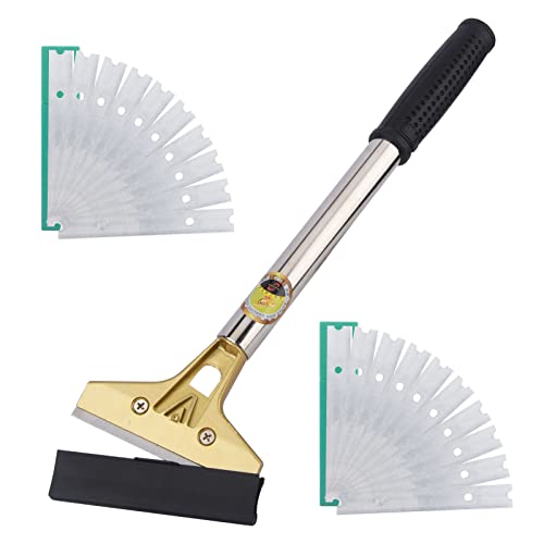 Grattoir à lame de rasoir avec 20 lames métalliques supplémentaires pour enlever la peinture, les autocollants, les étiquettes sur les sols, le verre, les carreaux, les murs Cover