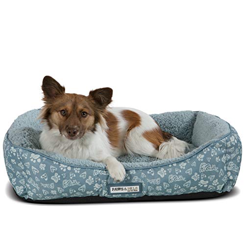 Paws & Pals Dog Bed for Pets & Cats - Printed Lounger with Self Warming Cozy Inner Cushion for Home, Crate & Travel - Small, Blue