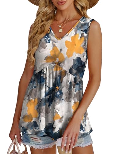 Image of OFEEFAN Womens Tank Tops 2025 Flowy Peplum Tops for Women Dressy Sleeveless V Neck Babydoll Tank Tops