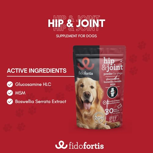 Fidofortis Hüft- und Gelenkergänzung für Hunde - Glucosamin, MSM, Boswellia Serrata für Gelenk- und Knochengesundheit, Pulver in Beuteln, tägliche Dosierung, 30-Tage-Vorrat (große Rassen)