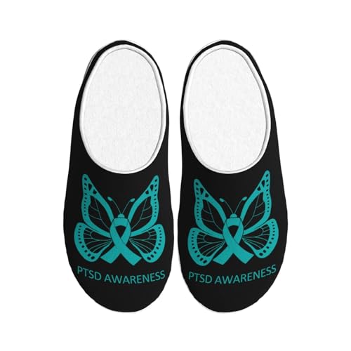 GJQyuok Ptsd Awareness Month Adult Cotton Slippers Home House Indoor Shoes Plush Slipper For Women Men