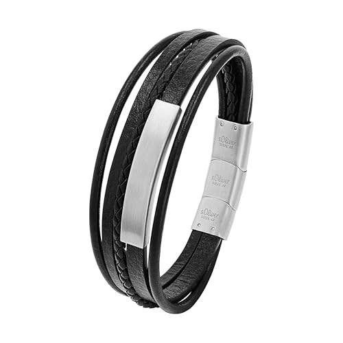 s.Oliver Armband Edelstahl/Leder für Herren, Armschmuck, Kommt in Schmuck Geschenk Box – Ansicht 1