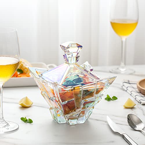 M&N Home Glass Candy Dish With Lid, Pearl Colored Crystal Candy Dish, Decorative Candy Jar, 24 Oz. Extra Large Candy Bowl, Unique Gift, Wedding Candy, Christmas Gift #TOP2