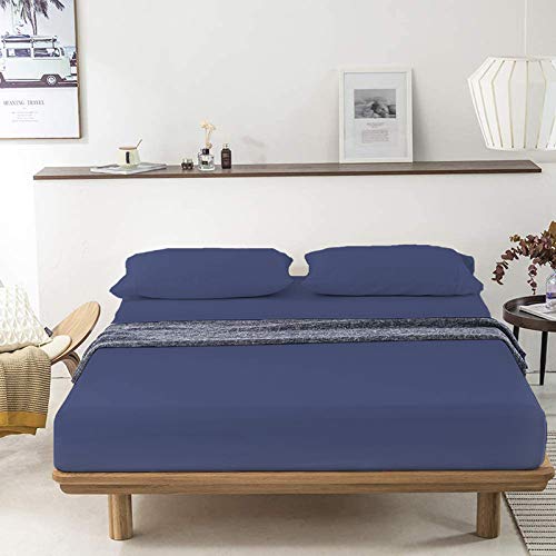 Image of YRM Bedding's - Egyptian Cotton Bedsheet 400-TC Premium Hotel Quality 1 Bedsheet (108x110) + 2 Pillow Covers (18x28) - (Super King Size, Medium Blue Color)
