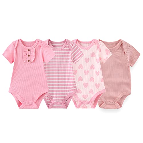 Image of ZAV Solid Unisex Short Sleeve Baby Boy Girl Bodysuits 4-pack Cotton Cartoon Baby Clothes Soft Infant Outfits