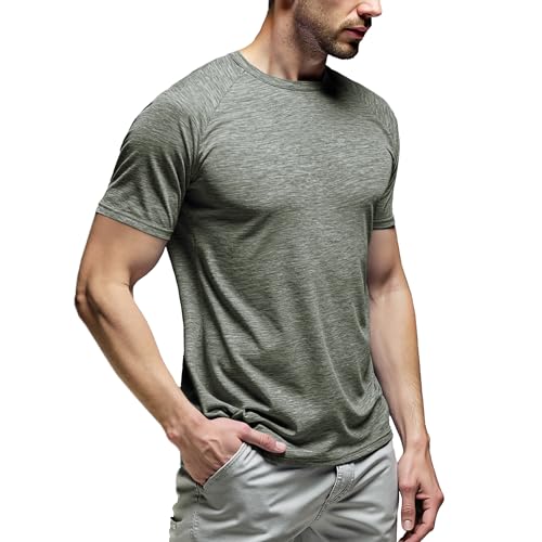 BRISIRA Camisetas Manga Corta Hombre Transpirable Antisudor, T-Shirt Basica Slim Fit & Extra Largo, Deporte Running Gym Crossfit Trabajo, Camiseta Verano Proteccion Solar Cooling