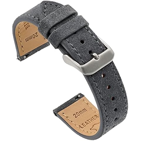Benchmark Suede 20mm Leather Watch Band – 20mm Quick Release Watch Band with Stainless-Steel Buckle & 9 Adjustable Holes – Grey Leather Watch Bands for Men & Women (20mm, Grey) Cover