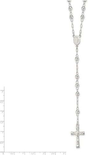 Miniatura 6 de Diamond2Deal Rosario pulido de plata de ley de 26 pulgadas, collar de regalo