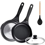 Stone&Stone Padella Induzione 28 cm con Coperchio, Padella Antiaderente con Rivestimento Ceramico Tedesco, Fondo Acciaio Pieno, per Gas e Induzione, Senza PFAS PFOA PTFE, Cucchiaio Incluso