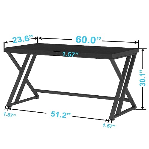Lvb Modern Black Computer Desk, Long Industrial Home Office Desk For Student, Large Metal Wood Writing Study Computer Table thumb #1