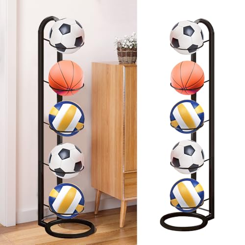 GZCZCC Soporte Pelota Baloncesto Vertical Soporte para Balones de Baloncesto Soporte Universal 5 Niveles Estante para Balones Soporte de Pelota de Metal para Baloncesto Fútbol Rugby Voleibol Negro