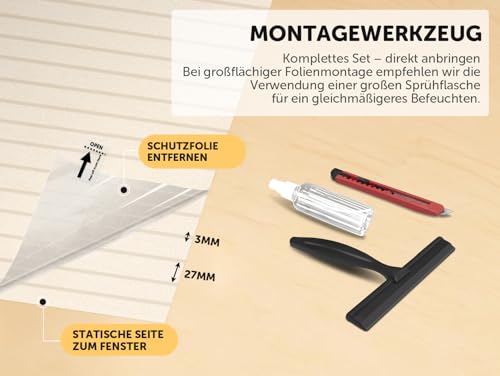 aboveBED Fensterfolie Blickdicht 44.5X200 cm, Sichtschutzfolie Fenster Milchglasfolie mit Streifen, Selbstklebende statische Folie für Fenster im Bad, Büro & Wohnzimmer