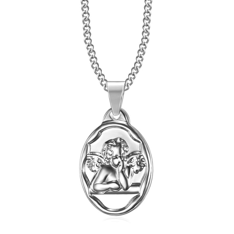 BOBIJOO JEWELRY - Colgante Medalla Ángel Gabriel Bautismo Nacimiento del Niño del Bebé de Plata de Acero de la Cadena de