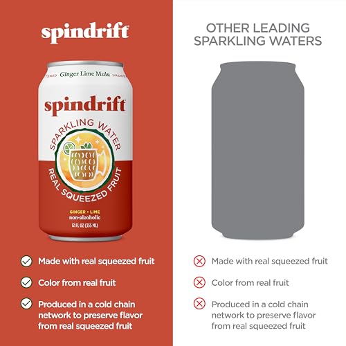 Image of Spindrift Sparkling Water, Ginger Lime Mule Flavored, Made with Real Squeezed Fruit, 12 Fl Oz Cans, Pack of 24 (Only 11 Calories per Can)