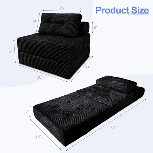 Image of ANONER Sectional Cloud Couch, Folding Sofa Bed with Memory Foam & Pillow, Convertible Futon Chair Floor Couch, Boneless Chaise Lounge, Fold Out Sleeper Chair for Living Room, Bedroom, Black