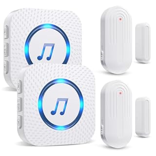 SANJIE Wireless Door Alarm Sensor Chime, 800FT Operating Range 55 Ringtones 5 Volume Level with LED Indicator,Window Alarm for Home Store Office Security When Opens,2 UK Plug in Receivers 2 Sensors