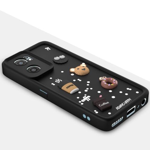 Image of Bintage Cute Fun Taddy Cartoon 3D Ball Bear Milk Donut Coffee Cup Silicon Case Full Body & Camera Protection Back Cover Compatible for OnePlus Nord CE 2 5G - Black
